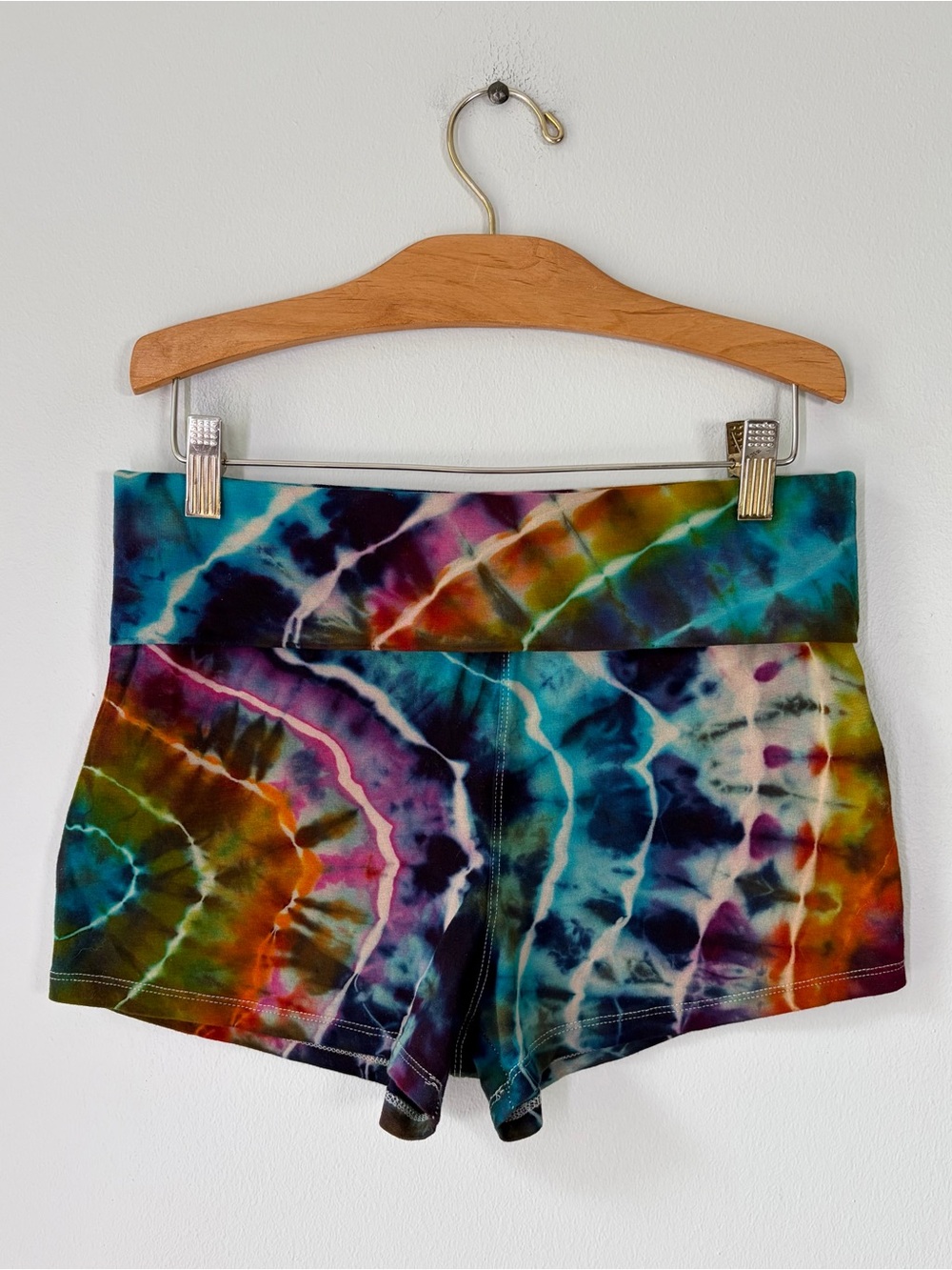 Active Basic Fold Over Tie Dye Biker Yoga Shorts